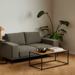 Rackhams Seaford Black Metal Coffee Table with Oak Top - Black and Natural - Brown - 50