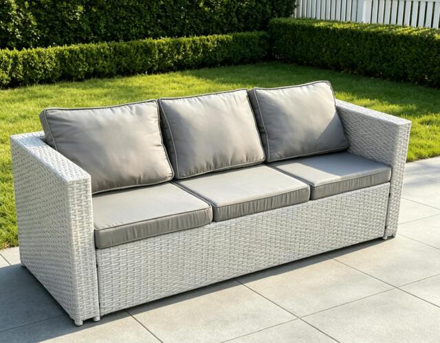 Rackhams Light Grey Mixed 3 Seater Lounge Rattan Sofa Patio Conservatory Outdoor Garden Furniture Accessory With Seat And Back Cushion - image 1