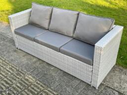 Rackhams Light Grey Mixed 3 Seater Lounge Rattan Sofa Patio Conservatory Outdoor Garden Furniture Accessory With Seat And Back Cushion - thumbnail 2