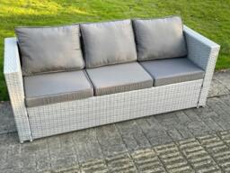 Rackhams Light Grey Mixed 3 Seater Lounge Rattan Sofa Patio Conservatory Outdoor Garden Furniture Accessory With Seat And Back Cushion - thumbnail 3