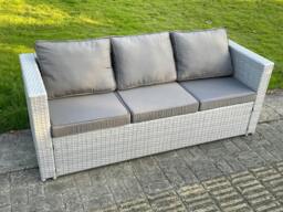 Rackhams Light Grey Mixed 3 Seater Lounge Rattan Sofa Patio Conservatory Outdoor Garden Furniture Accessory With Seat And Back Cushion - thumbnail 4
