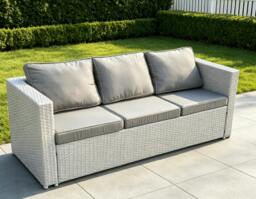 Rackhams Light Grey Mixed 3 Seater Lounge Rattan Sofa Patio Conservatory Outdoor Garden Furniture Accessory With Seat And Back Cushion - thumbnail 1