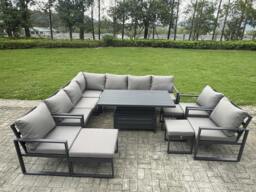 Rackhams 12 Seater Aluminium Garden Furniture Set with Adjustable Rising Dining Table, Corner Sofa, 3 Footstools, 3 Chairs - Grey - thumbnail 2