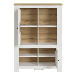 Rackhams Celesto 2 Door 4 Shelves Display Cabinet inc. 2x LED Lights in White and Oak - Full Assembly Required - White & Oak - Matt