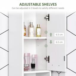 Rackhams Tall Bathroom Storage Cabinet with Three-position Adjustable Shelves For Neutral Style, Hallway White - thumbnail 6