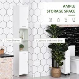 Rackhams Tall Bathroom Storage Cabinet with Three-position Adjustable Shelves For Neutral Style, Hallway White - thumbnail 4