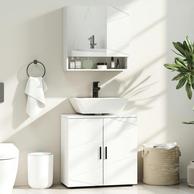 Rackhams Bathroom Vanity Unit, Under Sink Cabinet with Shelf, White - White - Particle board - Modern - image 1