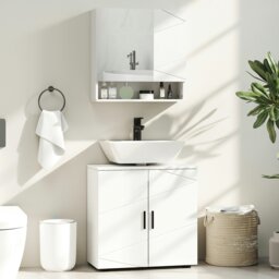 Rackhams Bathroom Vanity Unit, Under Sink Cabinet with Shelf, White - White - Particle board - Modern - thumbnail 3
