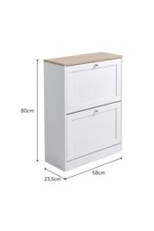 Rackhams Wooden 2 Drawer Flip Down Shoe Cabinet White - White - thumbnail 2