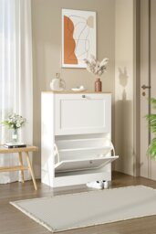 Rackhams Wooden 2 Drawer Flip Down Shoe Cabinet White - White - thumbnail 6