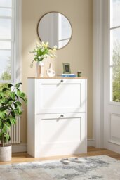 Rackhams Wooden 2 Drawer Flip Down Shoe Cabinet White - White - thumbnail 3