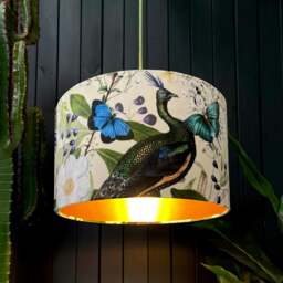 "Rackhams Parchment Mythical Plumes Velvet Lampshade With Gold Lining - Ceiling Pendant / Arc Lamp - 30cm Diameter x 25cm Height (12"" x 10"")" - thumbnail 3