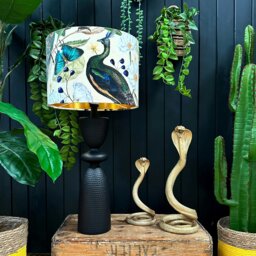 "Rackhams Parchment Mythical Plumes Velvet Lampshade With Gold Lining - Ceiling Pendant / Arc Lamp - 30cm Diameter x 25cm Height (12"" x 10"")" - thumbnail 2