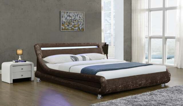Rackhams Mallorca LED Crushed Velvet Bed Frame - Glamorous & Illuminated Comfort for Your Luxe Bedroom - Brown - 5ft - image 1