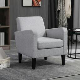Rackhams Linen-Look Boxy Armchair - Light Grey - thumbnail 2