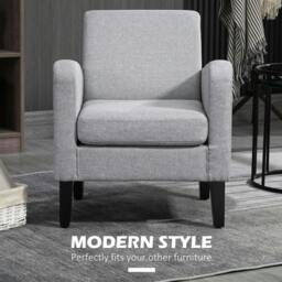 Rackhams Linen-Look Boxy Armchair - Light Grey - thumbnail 4