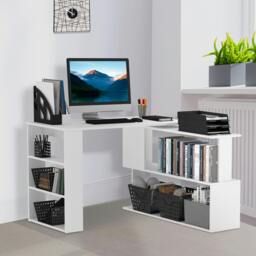 Rackhams Corner Computer Desk with Rotating Design and Bookshelf, White
