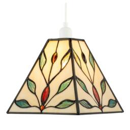 Rackhams Square Tiffany Glass Pendant Light Shade with Emerald Green Leaves - thumbnail 2