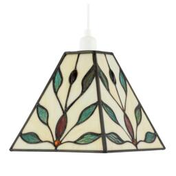 Rackhams Square Tiffany Glass Pendant Light Shade with Emerald Green Leaves - thumbnail 3