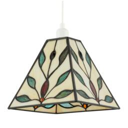 Rackhams Square Tiffany Glass Pendant Light Shade with Emerald Green Leaves - thumbnail 1