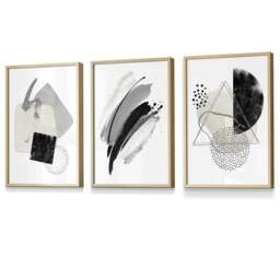 Rackhams Abstract Grey Black and Silver Set of 3 Framed Wall Art Prints - 59x84cm (A1) - Black - thumbnail 6