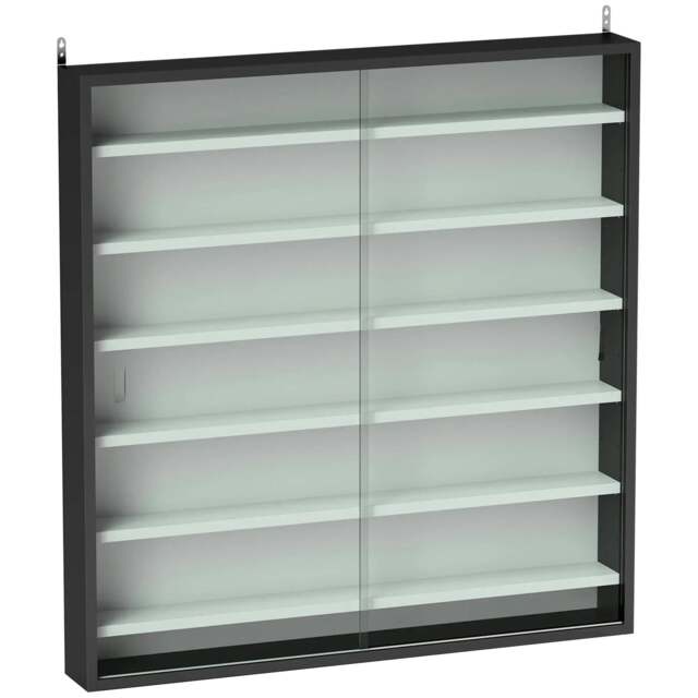 Rackhams Six Shelf Display Cabinet, with Glass Doors - Black and White