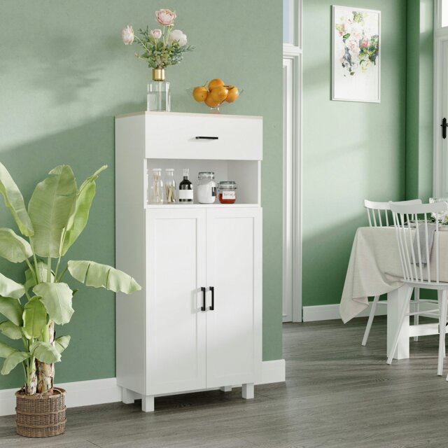 Rackhams Kitchen Cupboard Storage Cabinet with Drawer, Countertop, White - White - image 1