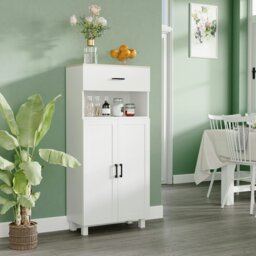 Rackhams Kitchen Cupboard Storage Cabinet with Drawer, Countertop, White - White