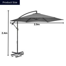 Rackhams 3m Hanging Banana Cantilever Garden Parasol with Cover in Grey - Outdoor Umbrella & Parasols - thumbnail 6