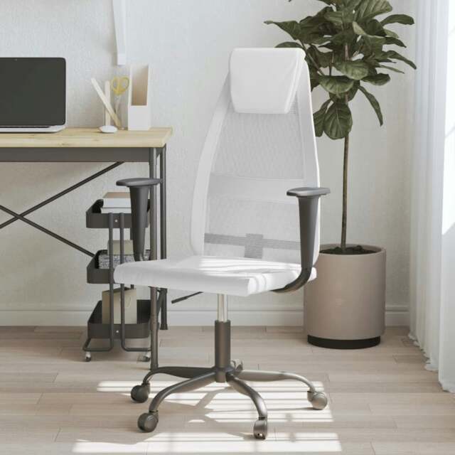 Rackhams Office Chair White Mesh Fabric and Faux Leather