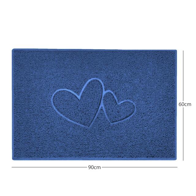 "Rackhams ""Double Heart"" Embossed Loofah Textured Spaghetti Doormat - Blue - 90cm x 60cm - Yes (Suitable for Indoors)" - image 1