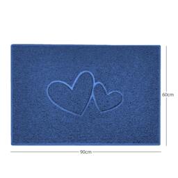 "Rackhams ""Double Heart"" Embossed Loofah Textured Spaghetti Doormat - Blue - 90cm x 60cm - Yes (Suitable for Indoors)"