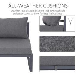 Rackhams 6 PCs Outdoor Indoor Sectional Sofa Set Thick Padded Cushions Aluminium Frame 5 Seaters 1 Coffee Table Footrest Grey - thumbnail 5