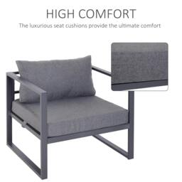Rackhams 6 PCs Outdoor Indoor Sectional Sofa Set Thick Padded Cushions Aluminium Frame 5 Seaters 1 Coffee Table Footrest Grey - thumbnail 6