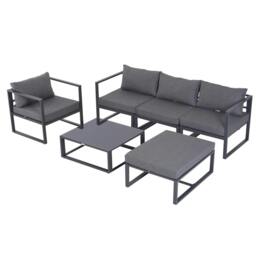 Rackhams 6 PCs Outdoor Indoor Sectional Sofa Set Thick Padded Cushions Aluminium Frame 5 Seaters 1 Coffee Table Footrest Grey - thumbnail 1
