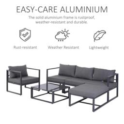 Rackhams 6 PCs Outdoor Indoor Sectional Sofa Set Thick Padded Cushions Aluminium Frame 5 Seaters 1 Coffee Table Footrest Grey - thumbnail 4