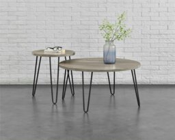 Rackhams Owen Retro Round End Table in Distressed Grey Oak - Grey - thumbnail 4