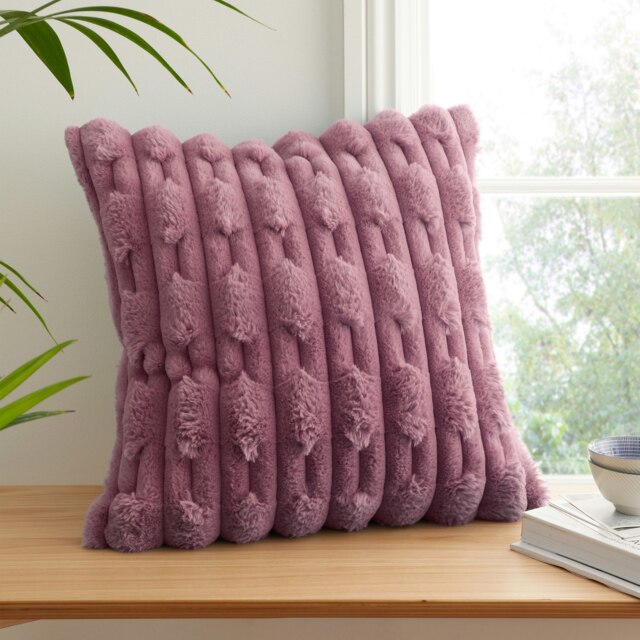 Rackhams So Soft Carved Faux Fur Cushion - Pink - Pink - 50x50cm - image 1