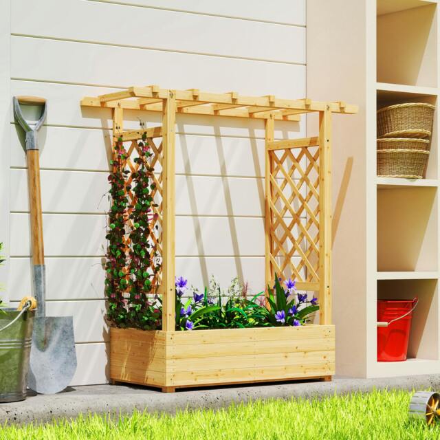 Rackhams Raised Bed for Garden with Trellis, 110 x 44 x 113 cm, Natural - image 1