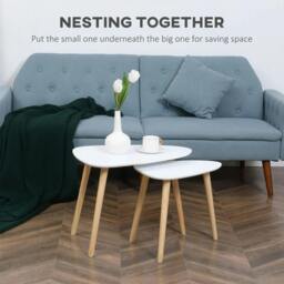 Rackhams Nesting Coffee Table, Set of 2 Side Tables, Stacking End Tables with Solid Wood Legs, for Living Room Bedroom, White - thumbnail 4