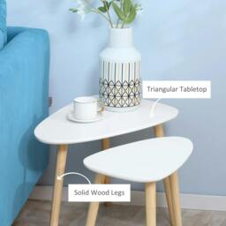 Rackhams Nesting Coffee Table, Set of 2 Side Tables, Stacking End Tables with Solid Wood Legs, for Living Room Bedroom, White - thumbnail 5