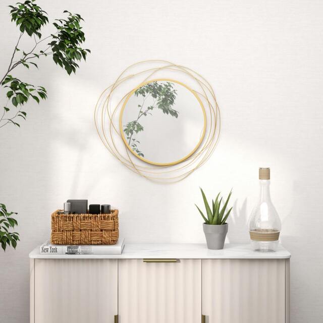Rackhams Metal Wall Art 65cm Round Mirror for Living Room Gold Tone - image 1