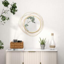 Rackhams Metal Wall Art 65cm Round Mirror for Living Room Gold Tone - thumbnail 1