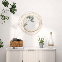 Rackhams Metal Wall Art 65cm Round Mirror for Living Room Gold Tone - thumbnail 1