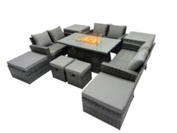 Rackhams Outdoor Love Sofa Set 10 Seat Rattan Garden Furniture Set with Gas Firpit Dining Table 4 Footstools 2 Side Table Dark Grey Mixed - thumbnail 2