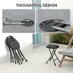 Rackhams Folding Stool Set of 4, Decorative Garden Stool Set, Charcoal Grey - White - thumbnail 5