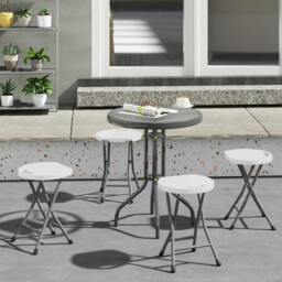 Rackhams Folding Stool Set of 4, Decorative Garden Stool Set, Charcoal Grey - White