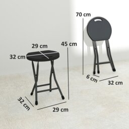 Rackhams Folding Stool Set of 4, Decorative Garden Stool Set, Charcoal Grey - White - thumbnail 6