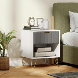 Rackhams Bedside Drawers Modern Bedside Cabinet with Drawer and Handle, White - 55