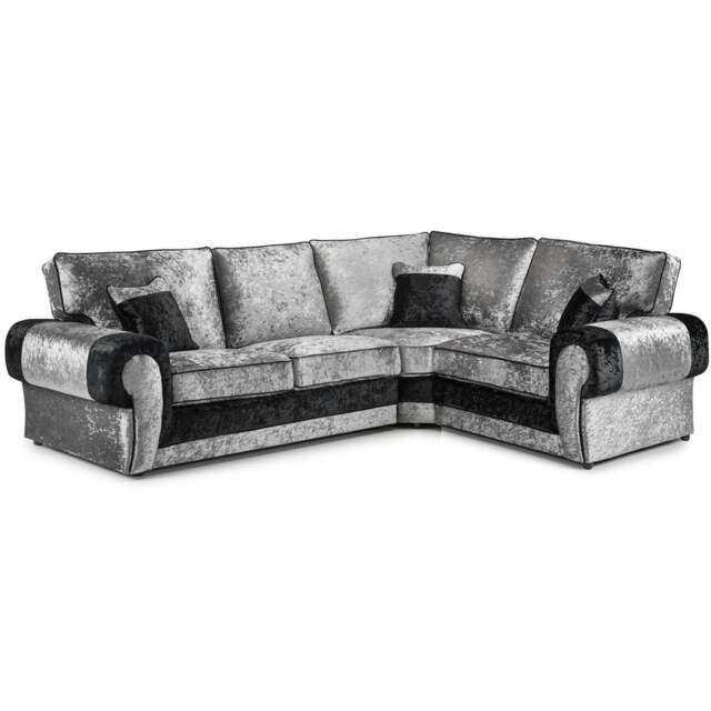 Rackhams Chelsea Crushed Velvet Full Back 4 Seater L Shaped Corner Sofa - Black and Silver - Right Hand Facing - image 1